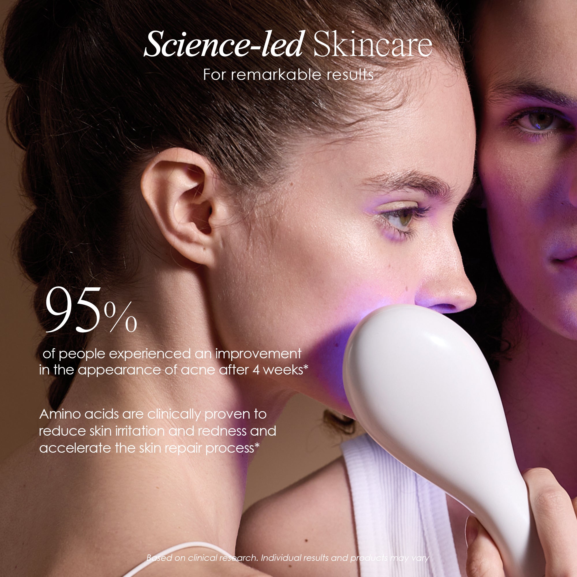 Anti-Blemish repair serum showing clinical research statistic of amino acids